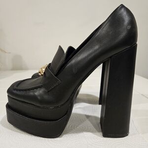 Black Platform Loafers with Gold Accent